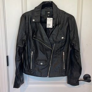 NWT H&M faux black leather moto jacket size 12